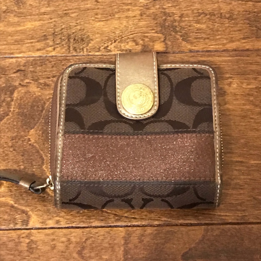 COACH metallic bronze signature bi-fold wallet